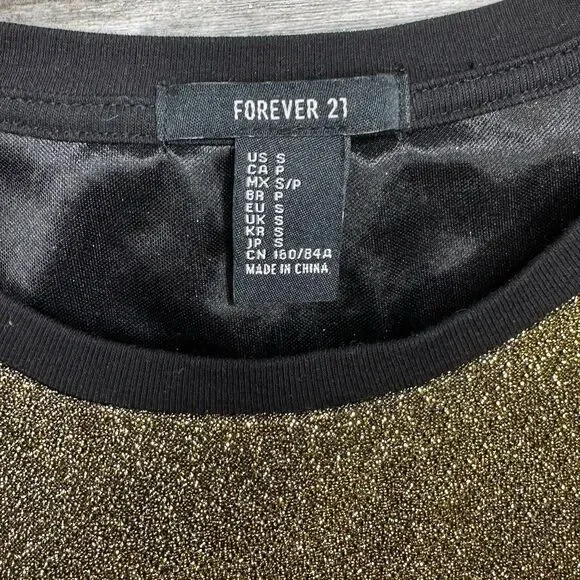 Forever 21 Gold Shimmer Puff Sleeve Crop Top Dress Shirt Size S Sparkle Glam - Picture 10 of 12